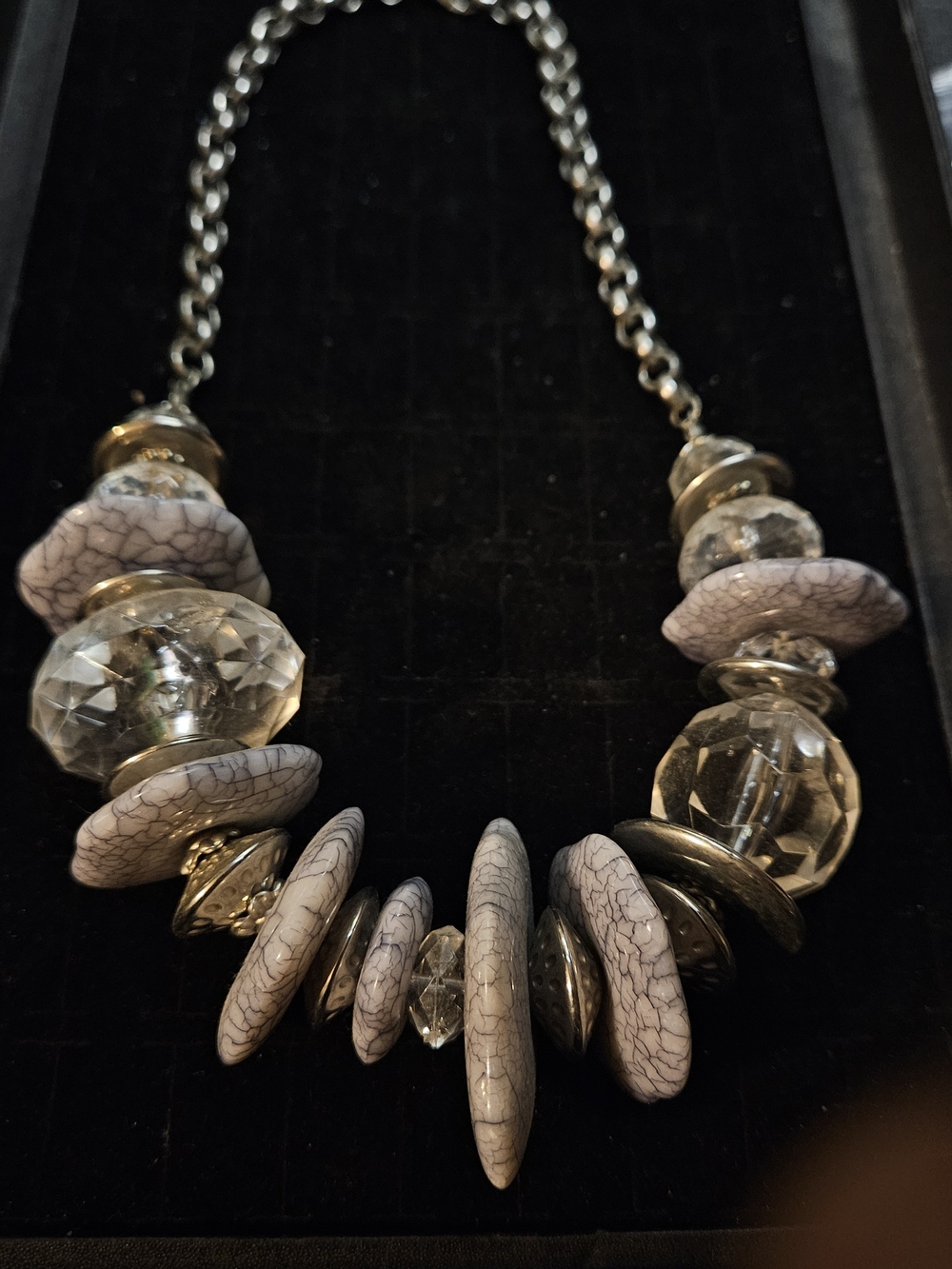 Statement White Crackle Bead Necklace - Women Jewelry